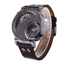 Oulm relógio homem relógios de quartzo marca superior pulseira de couro luxo 2 fusos horários militar esporte relógio pulso masculino relogio masculino 2024 - compre barato