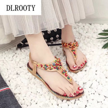 Woman Sandals Shoes 2019 Summer Style Slides Elastic Band Fashion Bohemia String Bead Platform Wedge Casual Plus Size 2024 - buy cheap