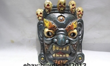 Old Tibet Buddhism Temple Wood handwork paint Mahakala Buddha Mask Statue 2024 - buy cheap