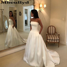 Mbcullyd Boho A-line Wedding Dresses Strapless Satin Draped Bridal Dress Bow Sashes Vestidos De Noiva With Pocket Cheap Sale 2024 - buy cheap