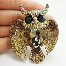 Vintage Chic Brown Bird Owl Brooch Pin Animal Rhinestone Crystals 2024 - buy cheap