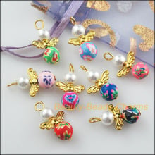 New 16Pcs Gold Color Wings Mixed Clay Dancing Angel Charms Pendants 14x22mm 2024 - buy cheap