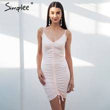 Simplee Backless sexy bodycon dress women Strap v neck ruched short dress female Casual elastic skinny white summer dress 2018 2024 - buy cheap