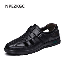 NPEZKGC Summer Genuine Leather Mens Shoes Casual Luxury Brand Men Loafers Hollow Out Breathable Driving Shoes Slip On Moccasins 2024 - buy cheap