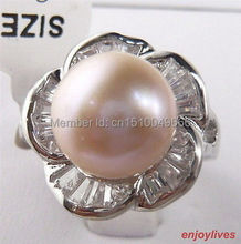 FREE SHIP >>Pink South Sea Shell Pearl 18KWGP Crystal Flower Ring Size: 7.8.9 2024 - buy cheap