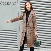 Europea Autumn Winter Women Wool Blends Plaid Coat Femal Thick Turn-Down Striped Printed Long Loose Fashionable Outerwear 2024 - buy cheap