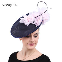 Charming grande kentucky derby cabelo fascinadores marinha chapéus senhoras elagnt casamento headwear nupcial festa de corrida headpiece syf540 2024 - compre barato