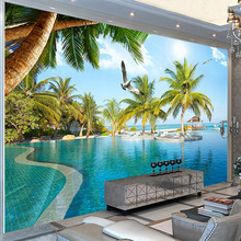 Photo Wallpaper 3D Stereo Swimming Pool Seaside Landscape Murals Living Room Theme Hotel Background Wall Cloth Papel De Parede 2024 - buy cheap