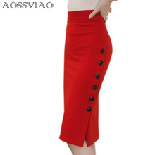 2021 Spring Sexy Chic Pencil Skirts Office Look Mid Waist Mid-Calf Solid Skirt Casual Slim Hip Placketing plus size skirt S~5XL 2024 - buy cheap