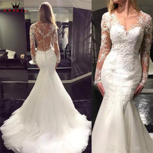 Mermaid Long Sleeve Lace Beading Elegant Formal Sexy Bride Wedding Dresses 2022 New Fashion Wedding Gowns Custom Made YB74 2024 - buy cheap