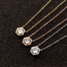 Martick colar feminino hexagonal, estilo clássico, com pingente cúbico, simples, cor ouro rosa/ouro/prata, p159 2024 - compre barato