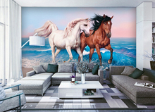 Papel tapiz de caballo 3d personalizado para parejas, pinturas para sala de estar, escenario de TV de dormitorio de pared, tela de seda 2024 - compra barato