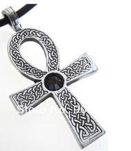 30pcs a lot  antique silver color  religious  ankh  cross with  black  crystal pendant necklace jewelry 2024 - buy cheap