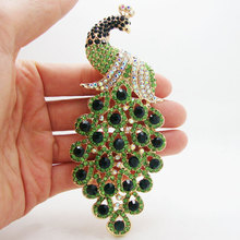 Retro Peacock Bird Gold Tone Woman Brooch Pin Pendant Green Rhinestone Crystal 2024 - buy cheap