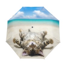 A Cat Lying On Beach Printed Automatic Umbrella Wind Resistant Folding Rain Women Windproof Umbrellas Rain For Men Black Coating 2024 - buy cheap