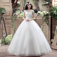 Luxury Wedding Dress Embroidery Bride's 2019 New Large Size Lace Up Wedding Dresses Ball Gowns Dress V-Neck 2024 - buy cheap
