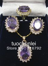 Conjunto de joyería de piedra púrpura para mujer, collar, pendientes, anillo, T86, venta al por mayor, envío gratis 2024 - compra barato