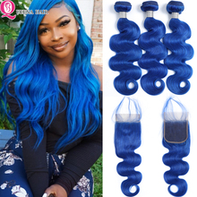 Mechones azules con cierre, extensiones de cabello humano brasileño con cierre, extensiones de colores con onda corporal 2024 - compra barato