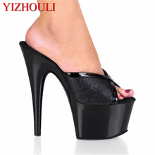 Female Sandals 6 Inch Open Toe Slippers With Bright Glitter Shoes 15cm Ultra High Heels Slippers Sexy Lady Party Shoes 2024 - buy cheap