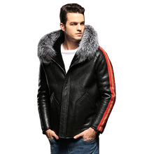 Abrigo Reversible de piel de oveja para hombre, chaqueta de oveja vaporosa completa auténtica, cálida, caramelo negro, chaqueta de pelo de talla grande, Invierno 2024 - compra barato