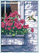 Needlework,DIY DMC Cross stitch,Sets For Embroidery kits, Cottage Balcony Flower bird Pattern Counted Cross-Stitch Sewing kit 2024 - buy cheap