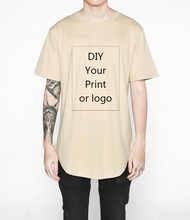 Повседневная мужская футболка с изогнутым подолом, удлиненная летняя футболка в стиле хип-хоп, футболка унисекс с логотипом «сделай сам», уличные футболки для мужчин 2024 - купить недорого