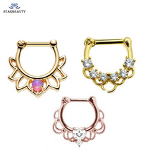 Hot Rose HoGold-Color 1PC Nose Ring Lacey Opal Gem Septum Ring Rook Clicker Titanium Shaft 16G Nose Hanger Body Piercing Jewelry 2024 - buy cheap