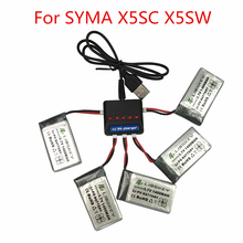 Limskey 1400 мАч 3,7 в литий-полимерный аккумулятор + зарядное устройство USB переменного тока для SYMA X5SW X5SC X5HW X5HC XS801 запасные части для радиоуправляемого дрона квадрокоптера 2024 - купить недорого