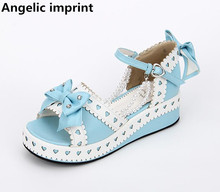 Angelic imprint woman mori girl lolita cosplay shoes lady mid heels wedges pumps women princess dress sandals 33-47 love hearts 2024 - buy cheap