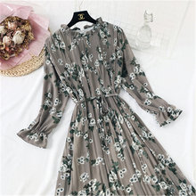 24 colors Floral Print Chiffon Dress Women Spring Flare Sleeve Ruffle Pleated Long Dress Elastic Waist Vintage Femme Vestidos 86 2024 - buy cheap