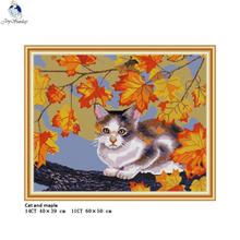 Cat and Maple Leaf Patterns 11CT Printed Fabric 14CT Counted Canvas DMC Chinese Cross Stitch Kit Home Decor Embroidery Crafts 2024 - buy cheap