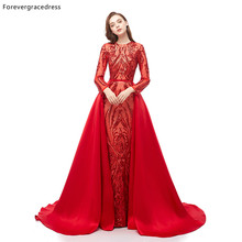 Forevergracedress Red Prom Dresses Detachable Train Long Sleeves Holidays Graduation Wear Party Gowns Plus Size Custom Made 2024 - buy cheap