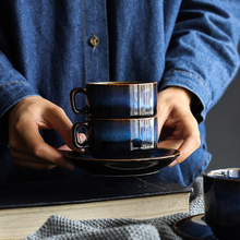 Cerâmica reutilizável xícara de café e pires conjunto de copos de café cappuccino criativo alta chá kubek azul utensílios porcelana copo 50q016 2024 - compre barato