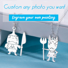 Amxiu Personalized Photo Necklace Engraved Cartoon Kids' Painting Necklace 925 Silver Necklace for Children Birthday Gift ID Tag 2024 - buy cheap