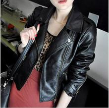 black pu Jacket European and American women's oblique zipper Slim pu leather motorcycle short paragraph pu leather jacket 2024 - buy cheap