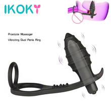 Ikoky brinquedo sexual para homens, vibrador de silicone com pau duplo e plugue anal para bunda, massageador de próstata, produtos para adultos 2024 - compre barato