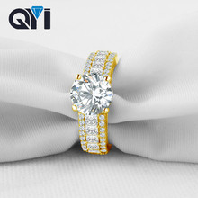 QYI-anillos de boda de oro amarillo sólido de 14k para mujer, anillos de diamante de imitación de corte redondo de 2 ct, joyería fina 2024 - compra barato