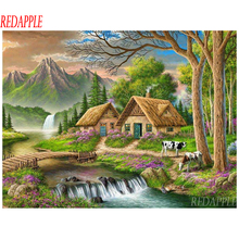 5d diy pintura diamante kits de ponto cruz da natureza vila casa imagem de strass diamante bordado mosaico vaca rio decoração 2024 - compre barato