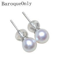 BaroqueOnly 100% Genuine Freshwater Akoya Pearl white pure 925 Silver sterling Stud Earrings Fashion Jewelry for Women Super Dea 2024 - buy cheap