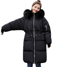 Jaqueta de inverno feminina com capuz e gola de pele, casaco longo acolchoado, quente, novo design, 2021 2024 - compre barato