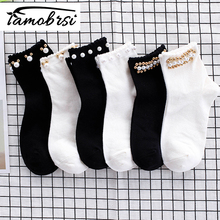 Novo algodão bonito meias incrustadas pérola senhoras preto branco casamento meias feminino japonês coreano moda selvagem curto sexy meias 2024 - compre barato