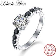 [BLACK AWN] Row Black Stone 2.4Gram 925 Sterling Silver Jewelry Women Engagement Rings Girl Gift Party C349 2024 - buy cheap