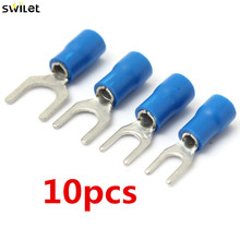10Pcs Insulated Blue Fork Spade Wire Connector  Terminals Electrical Crimp Terminal For Cable Wire 16-14AWG 3.2/4.3/5.3/6.4mm 2024 - buy cheap