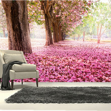 The  custom 3D murals,3d beautiful scenery pink flower covered path , the living room sofa TV wall bedroom background wall paper 2024 - buy cheap