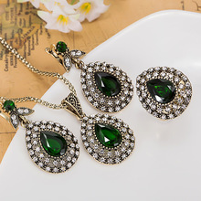 Special Design Turkish Lily Flower Jewelry Sets Green Water Drop Acrylic Pendants earrings anel jewelry sets women necklace sets 2024 - buy cheap