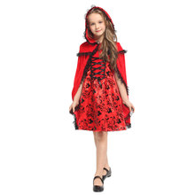 Niños rojo diseño negro Little Red Riding Hood Disfraces para Niñas Halloween Purim carnaval fiesta de Navidad vestido de lujo 2024 - compra barato