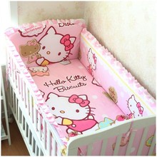Promotion! 6PCS Cartoon Cotton Baby Cot Bedding Set ,Baby Set bed linen Crib Bedding Set(bumper+sheet+pillow cover) 2024 - buy cheap