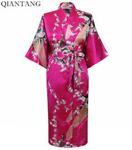 Plus Size Hot Pink Female Night Robe Hot Sale Lady Faux Silk Kimono Bath Gown Summer Sleepwear Peafowl S M L XL XXL XXXL S0034 2024 - buy cheap