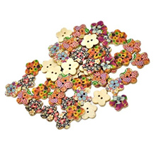 Pack of 100 Flower Print 2 Holes Wooden Wintersweet Buttons, for DIY, Sewing, Scrapbooking,  7NK157 2024 - buy cheap