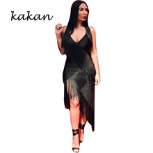 Kakan-vestido de verano con borlas para mujer, novedad de verano, sexy, color sólido, halter, negro, fluorescente, naranja 2024 - compra barato